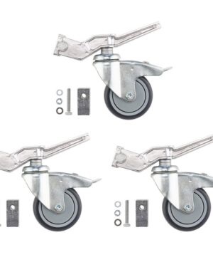Avenger A9000N Set Wheels 100mm x3 Braked Silver for Square Leg stands 20x20mm & 25x25mm