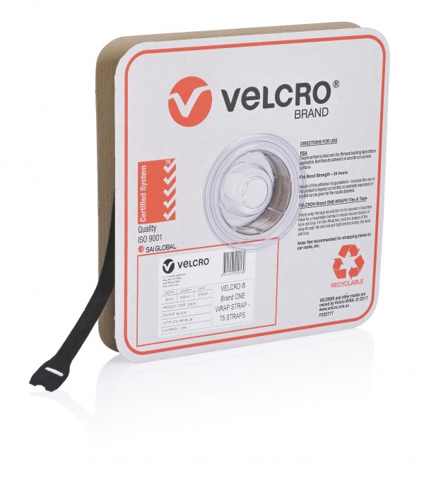 Velcro One-Wrap Strap Black 25mm x 300mm 75 Straps