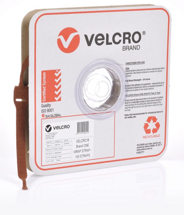 Velcro One-Wrap Strap Light Brown 25mm x 200mm 100 Straps