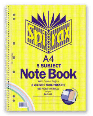 Spirax 596C Notebook 5 Subject Coloured Pages 250 Pages