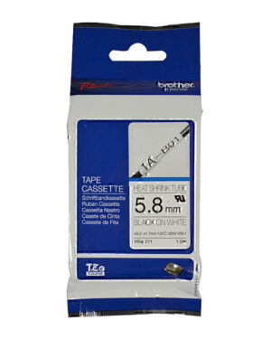 Brother HSe211 Labelling Tape 6mm x 1.5m Black on White