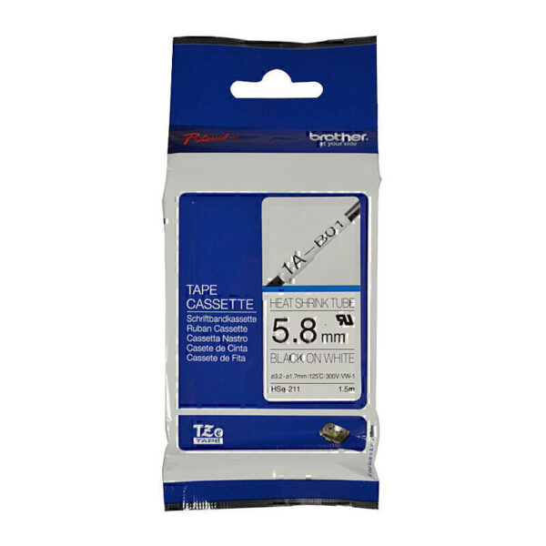 Brother HSe211 Labelling Tape 6mm x 1.5m Black on White
