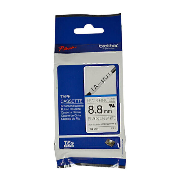 Brother HSe221 Labelling Tape 9mm x 1.5m Black on White
