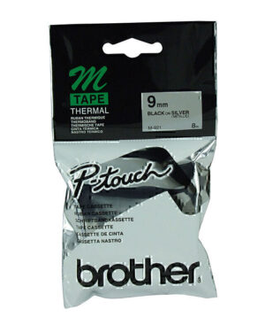 Brother M921 Labelling Tape 9mm x 8m Metallic Black on Silver