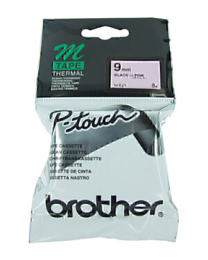 Brother ME21 Labelling Tape 9mm x 8m Metalic Black on Pink