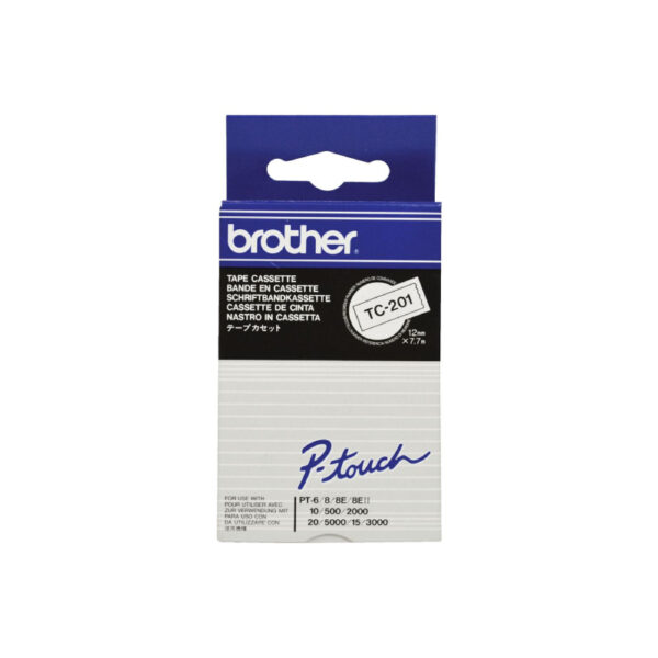 Brother TC201 Labelling Tape 12mm x 8m Black on White