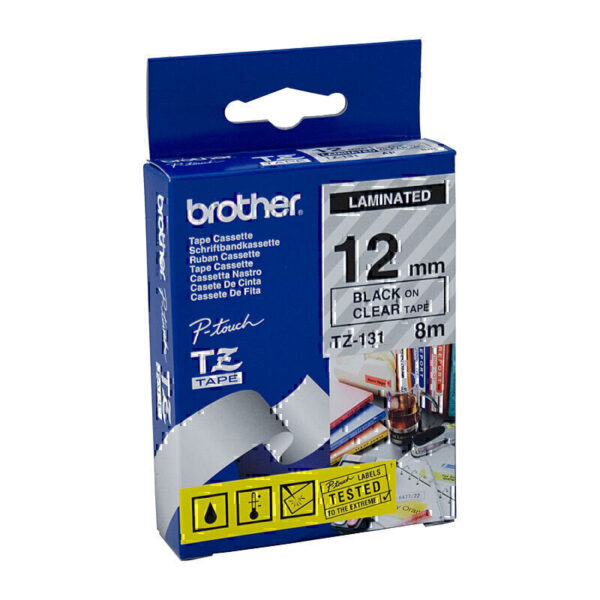 Brother TZe131 Labelling Tape 12mm x 8m Black on Clear