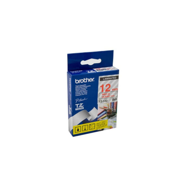 Brother TZe132 Labelling Tape 12mm x 8m Red on Clear
