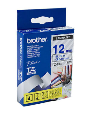 Brother TZe133 Labelling Tape 12mm x 8m Blue on Clear
