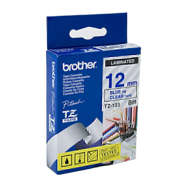 Brother TZe133 Labelling Tape 12mm x 8m Blue on Clear