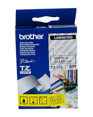 Brother TZe135 Labelling Tape 12mm x 8m White on Clear