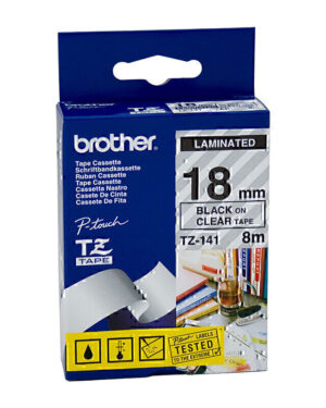 Brother TZe141 Labelling Tape 18mm x 8m Black on Clear