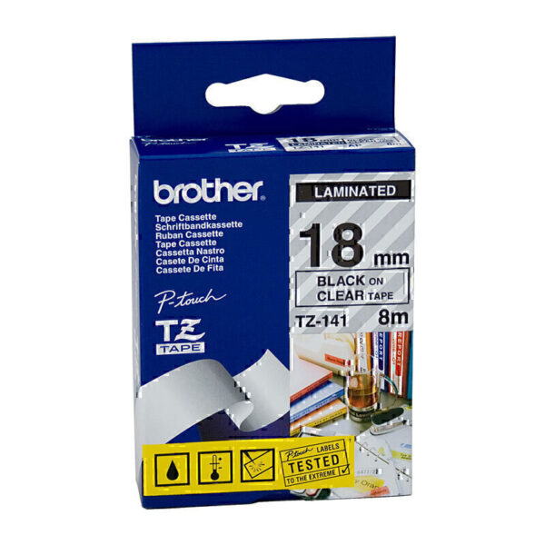Brother TZe141 Labelling Tape 18mm x 8m Black on Clear