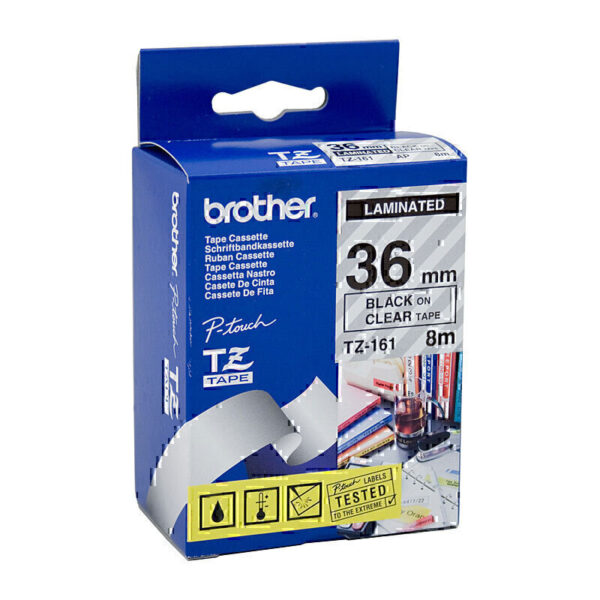Brother TZe161 Labelling Tape 36mm x 8m Black on Clear