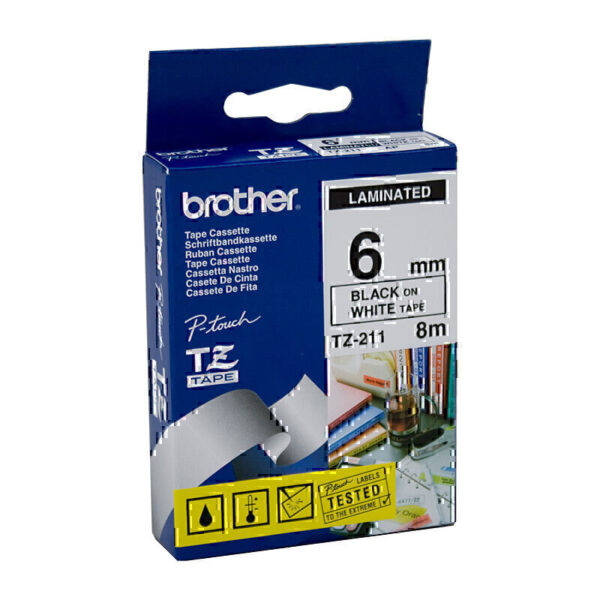 Brother TZe211 Labelling Tape 6mm x 8m Black on White