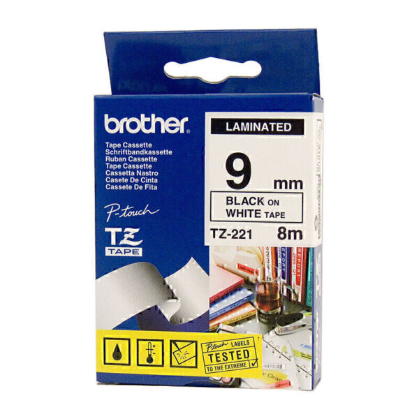 Brother TZe221 Labelling Tape 9mm x 8m Black on White