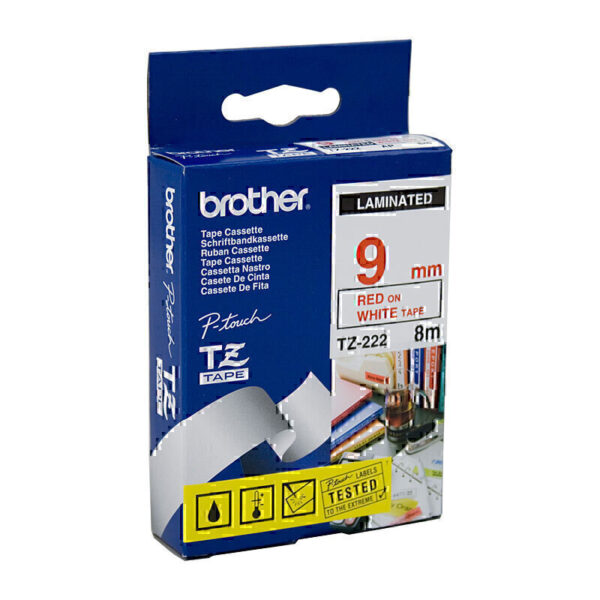 Brother TZe222 Labelling Tape 9mm x 8m Red on White