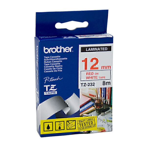 Brother TZe232 Labelling Tape 12mm x 8m Red on White