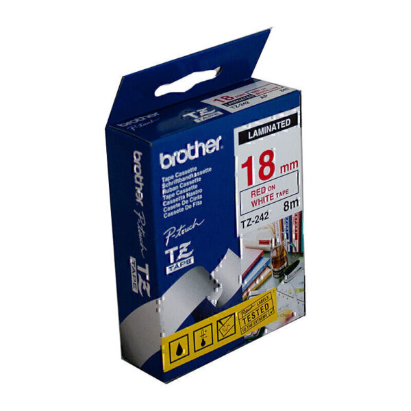 Brother TZe242 Labelling Tape 18mm x 8m Red on White