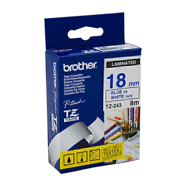Brother TZe243 Labelling Tape 18mm x 8m Blue on White