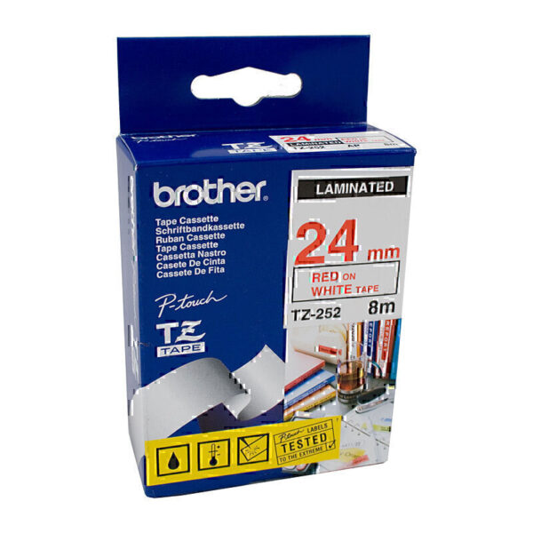 Brother TZe252 Labelling Tape 24mm x 8m Red on White