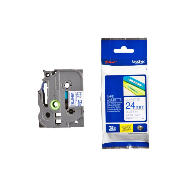 Brother TZe253 Labelling Tape 24mm x 8m Blue on White