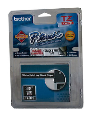 Brother TZe325 Labelling Tape 9mm x 8m White on Black