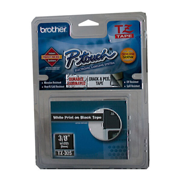 Brother TZe325 Labelling Tape 9mm x 8m White on Black