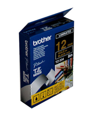 Brother TZe334 Labelling Tape 12mm x 8m Gold on Black