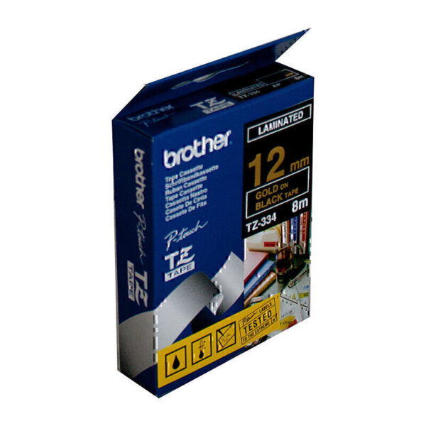 Brother TZe334 Labelling Tape 12mm x 8m Gold on Black