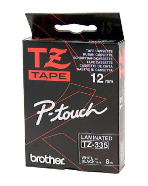 Brother TZe335 Labelling Tape 12mm x 8m White on Black