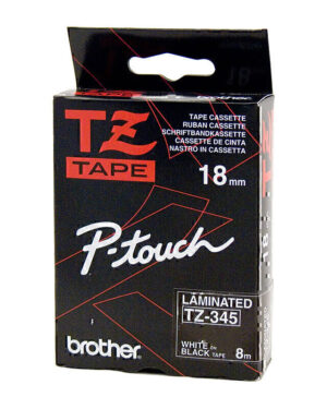 Brother TZe345 Labelling Tape 18mm x 8m White on Black