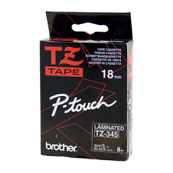 Brother TZe345 Labelling Tape 18mm x 8m White on Black