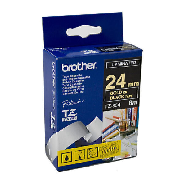 Brother TZe354 Labelling Tape 24mm x 8m Gold on Black