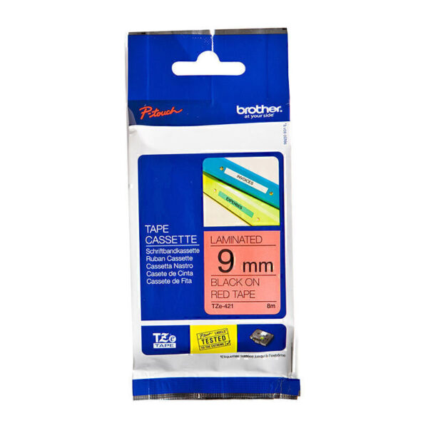 Brother TZe421 Labelling Tape 9mm x 8m Black on Red