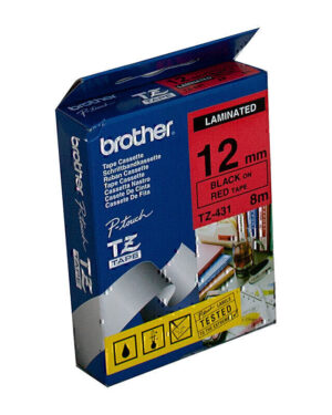 Brother TZe431 Labelling Tape 12mm x 8m Black on Red