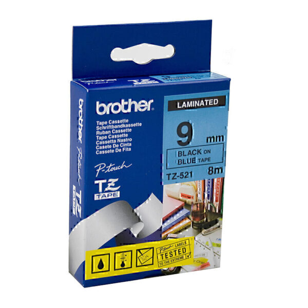 Brother TZe521 Labelling Tape 9mm x 8m Black on Blue