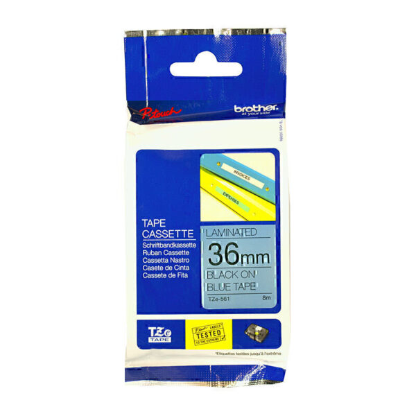 Brother TZe561 Labelling Tape 36mm x 8m Black on Blue