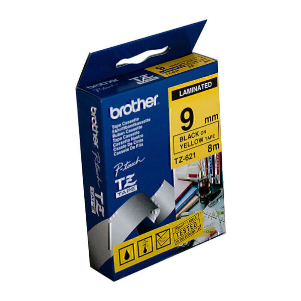 Brother TZe621 Labelling Tape 9mm x 8m Black on Yellow