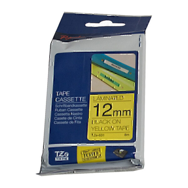Brother TZe631 Labelling Tape 12mm x 8m Black on Yellow