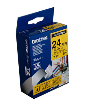 Brother TZe651 Labelling Tape 24mm x 8m Black on Yellow