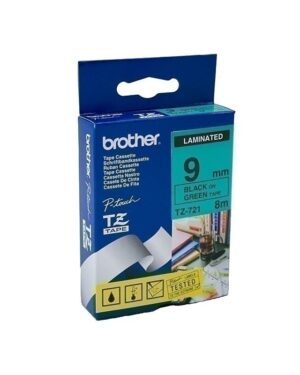 Brother TZe721 Labelling Tape 9mm x 8m Black on Green