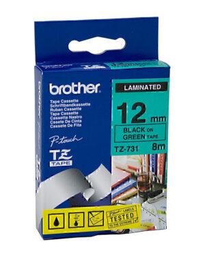 Brother TZe731 Labelling Tape 12mm x 8m Black on Green