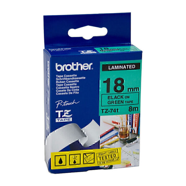 Brother TZe741 Labelling Tape 18mm x 8m Black on Green