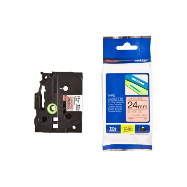 Brother TZeB51 Labelling Tape 24mm x 5m Black on Fluoro Orange