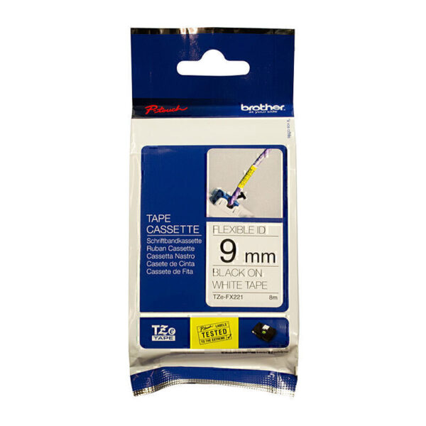 Brother TZeFX221 Flexible Tape 9mm x 8m Black on White