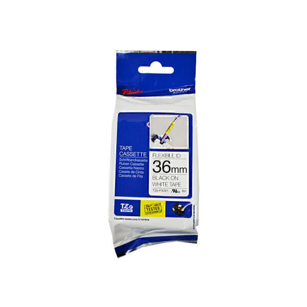 Brother TZeFX261 Flexible Tape 36mm x 8m Black on White