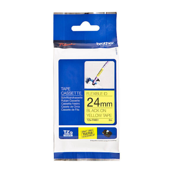 Brother TZeFX651 Flexible Tape 24mm x 8m Black on Yellow
