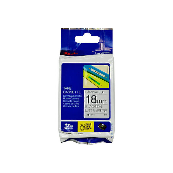 Brother TZeM941 Labelling Tape 18mm x 8m Black on Silver Matt