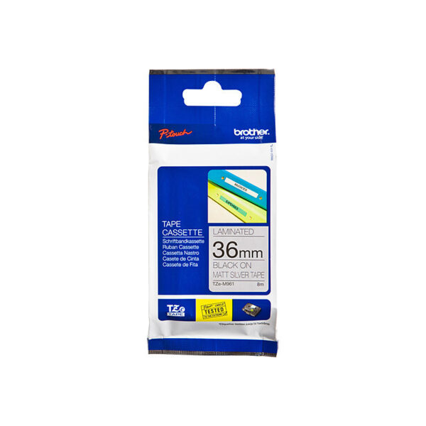 Brother TZeM961 Labelling Tape 36mm x 8m Black on Silver Matt